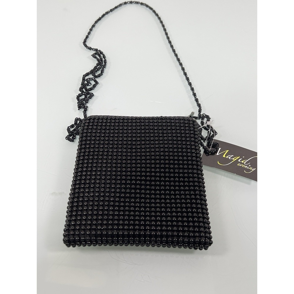 Magid Evening Beaded Clutch Purse Black Chain Strap Formal Bag NWT